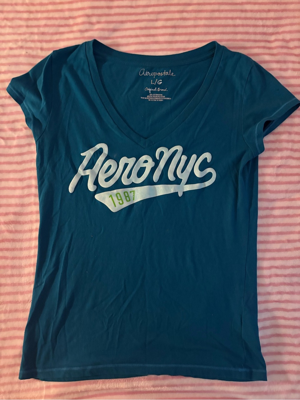 Aeropostale Women's Teal V-Neck AeroNYC Logo Tee